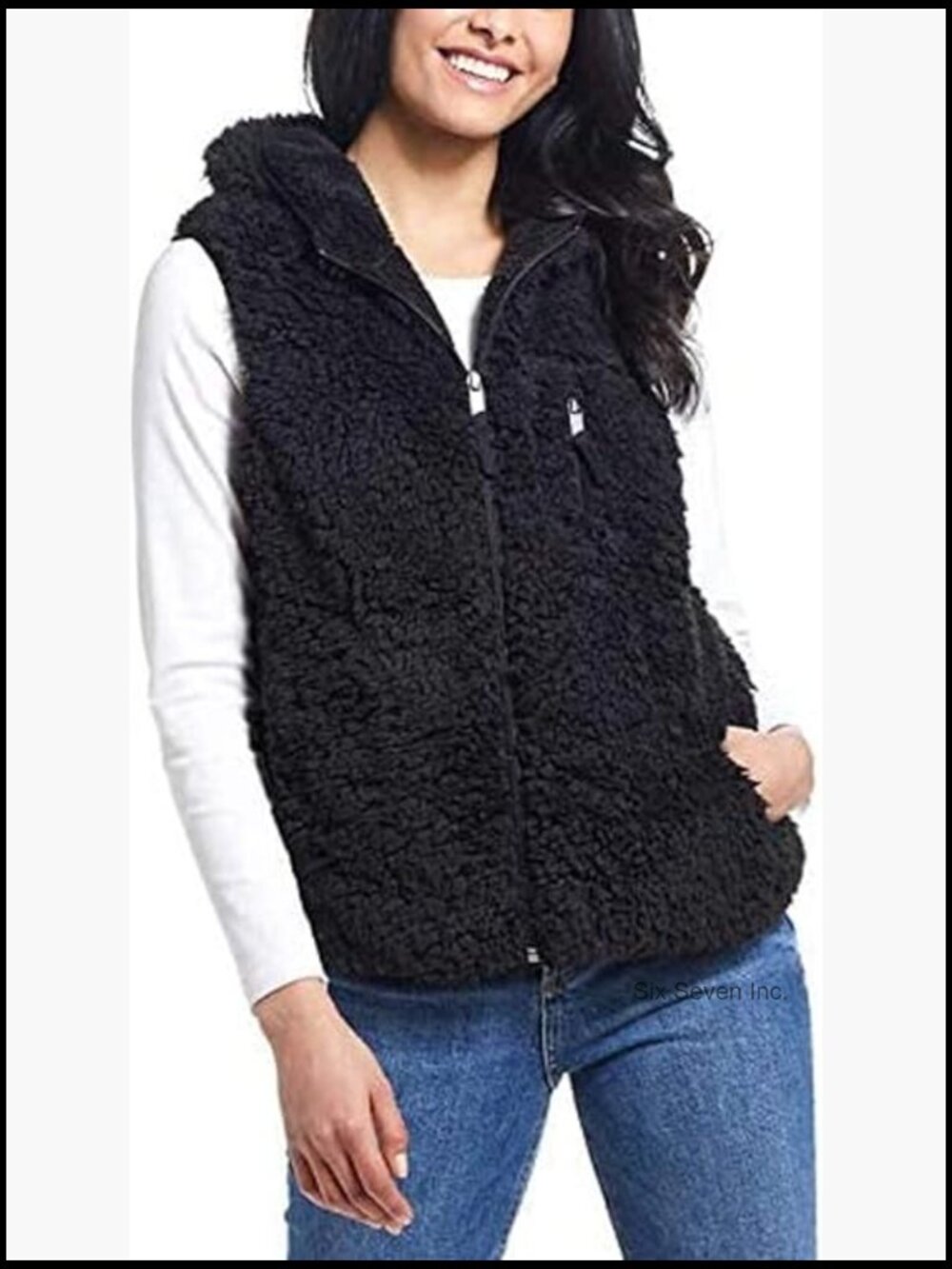 Women's Loose Fit Hooded Vest with Zipper Closure